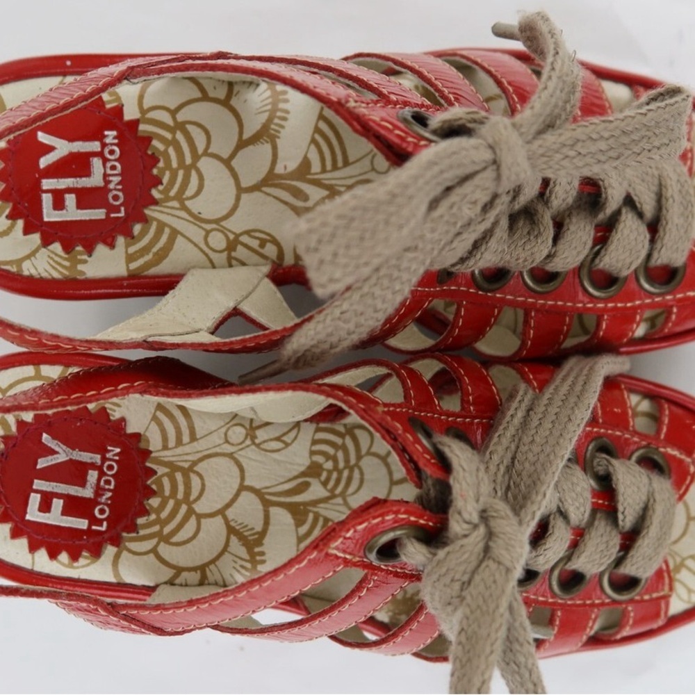 Red Fly London Lace-Up Sandals with Cut-Out Design - Picture 4 of 7